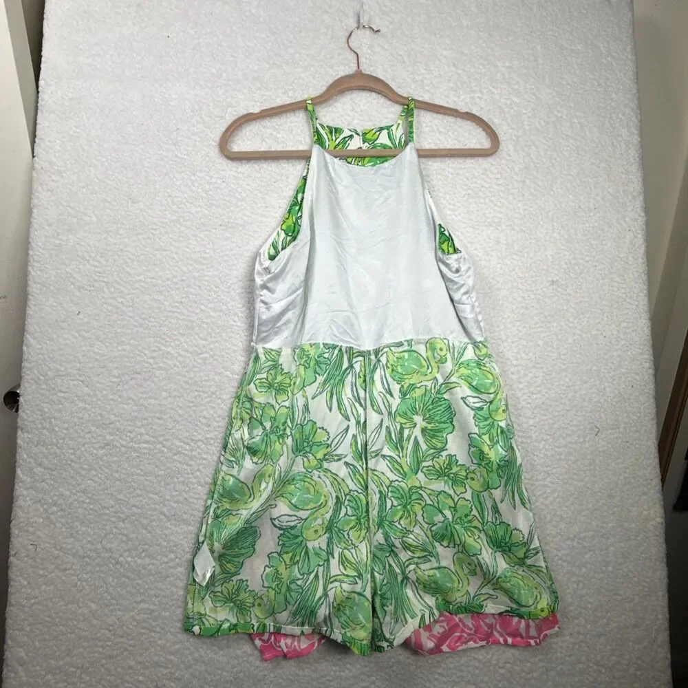 (T6) Lilly Pulitzer Pearl Romper Flamingle Engineered Flamingos Floral,Sz 4 - Picture 16 of 16